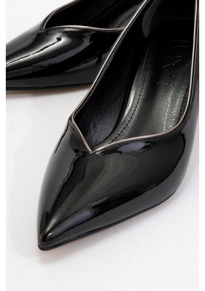 Eupho Siyah Rugan-Platin Kadın Kısa Topuklu Ayakkabı modelleri