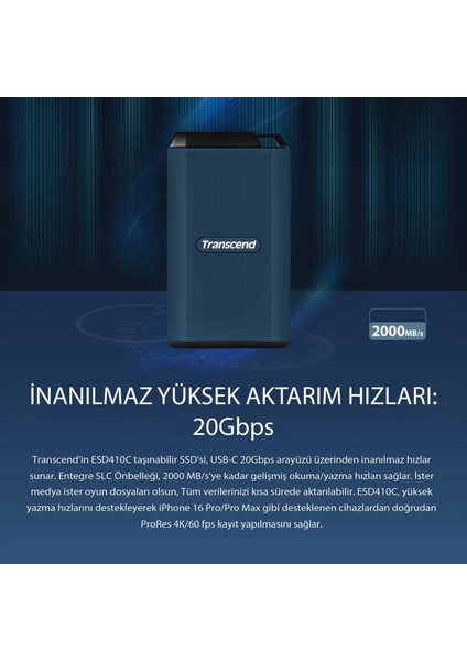 TS4TESD410C 4tb Usb/type-C 20GBPS 2000/2000MB/S Taşınabilir Harici SSD modelleri