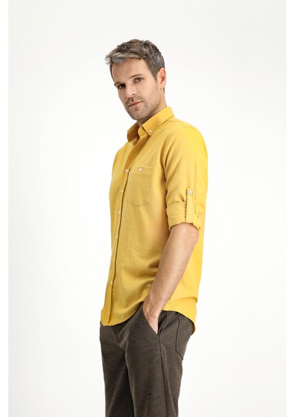 Uzun Kol Regular Fit Spor Düğmeli Yaka Gömlek