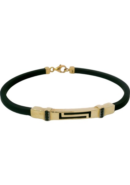 Siyah Taşlı Şık Plakalı Deri Kordon Yeşil Altın Bileklik modelleri