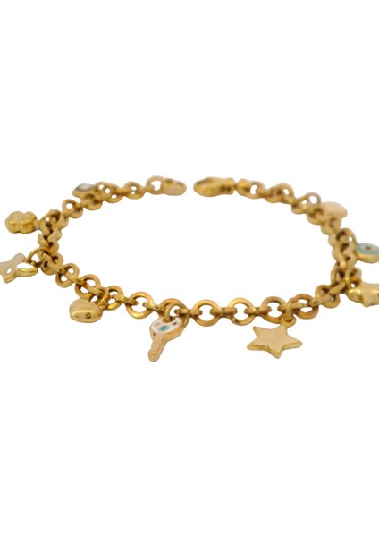 Mine Detaylı Çoklu Sallantılı Figürlü Şık Yeşil Altın Bileklik