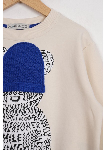 Bisiklet Yaka Uzun Kol Ayı Baskılı Taş Saks Renk Erkek Çocuk Esofman Takım fiyatları