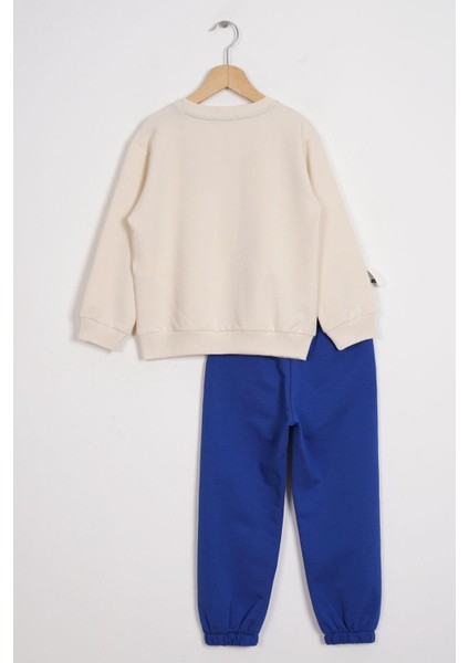 Bisiklet Yaka Uzun Kol Ayı Baskılı Taş Saks Renk Erkek Çocuk Esofman Takım modelleri