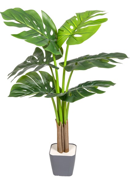 Yapay Ağaç Monstera-Deve Tabanı Gerçek Dokulu 6 Yapraklı Yeşil 85 Cm.
