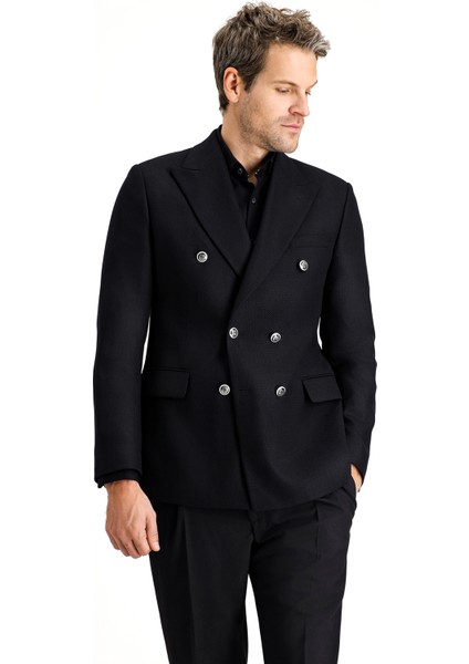 Slim Fit Dar Kesim Desenli Kruvaze Ceket