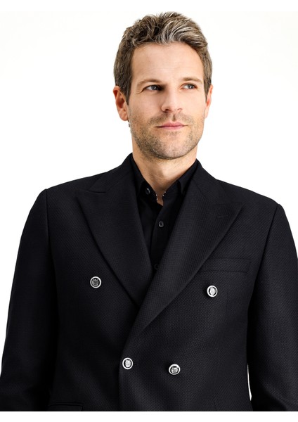 Slim Fit Dar Kesim Desenli Kruvaze Ceket