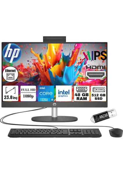 Proone 240 G10 Intel Core I5-1335U 48GB 512GB SSD 23.8" Full Hd Windows 11 Home All In One Bilgisayar 8T2W5ES-A41 & Anzar USB Bellek