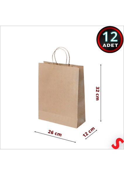 Büküm Saplı Kraft Çanta 32 x 26 x 12 cm , Natürel - 12 Adet fiyatları