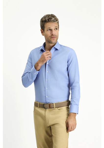 Uzun Kol Slim Fit Dar Kesim Pamuklu Non Iron Saten Klasik Gömlek