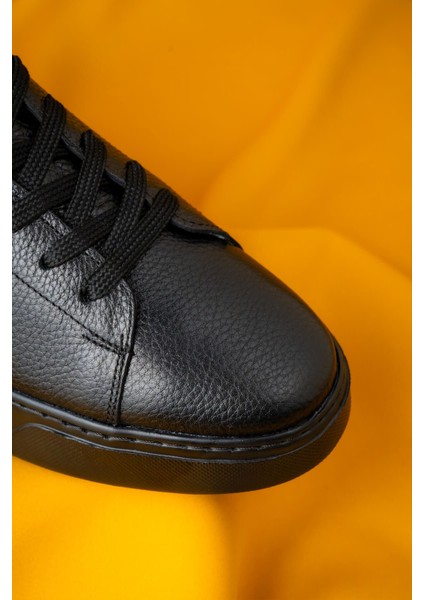 Siyah Casual Bağcıklı Deri Sneakers