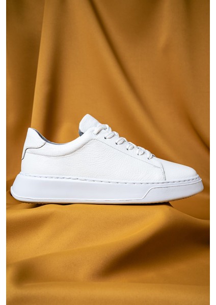 Beyaz Casual Bağcıklı Deri Sneakers