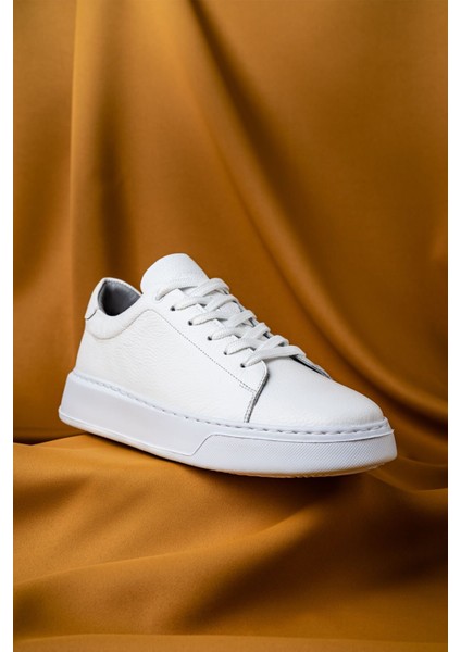 Beyaz Casual Bağcıklı Deri Sneakers