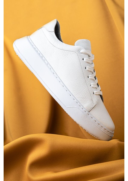 Beyaz Casual Bağcıklı Deri Sneakers