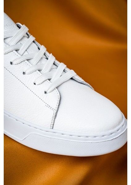 Beyaz Casual Bağcıklı Deri Sneakers