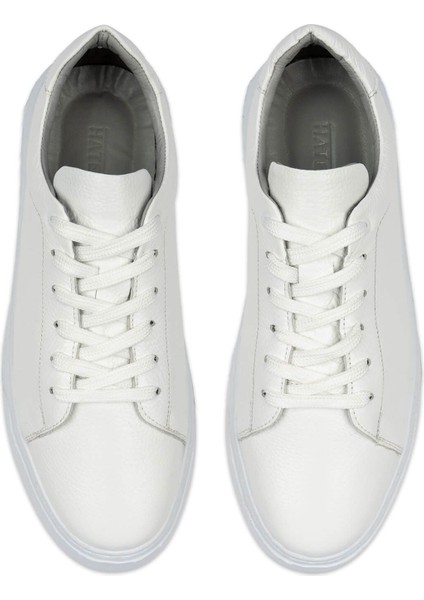 Beyaz Casual Bağcıklı Deri Sneakers