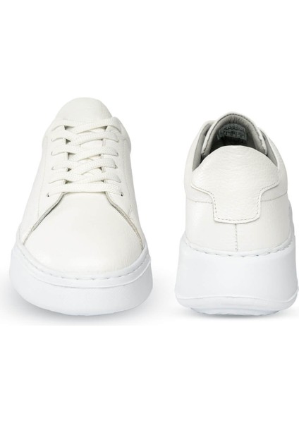 Beyaz Casual Bağcıklı Deri Sneakers