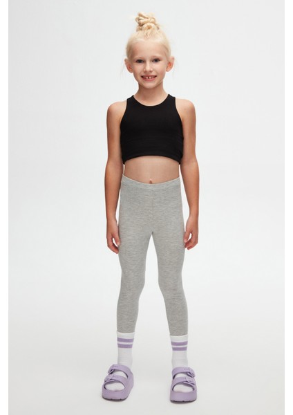 Açık Gri Basic Kız Çocuk Yazlık Tayt