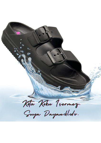 Çift Toka Hafif Eva Yazlık Plaj Terliği Havuz Terliği Lavabo Terliği Siyah