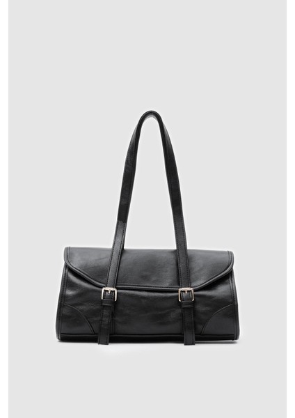 Calvino Siyah Vintage Baget Çanta