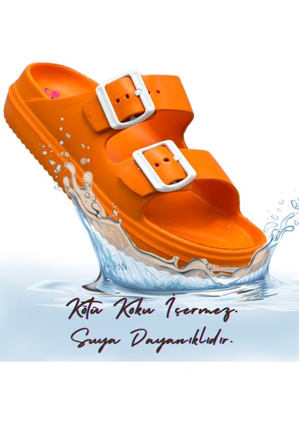 Çift Toka Hafif Eva Yazlık Plaj Terliği Havuz Terliği Lavabo Terliği Turuncu