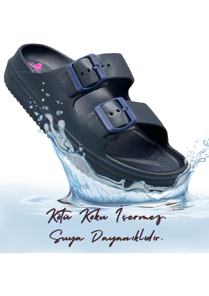 Çift Toka Hafif Eva Yazlık Plaj Terliği Havuz Terliği Lavabo Terliği Lacivert