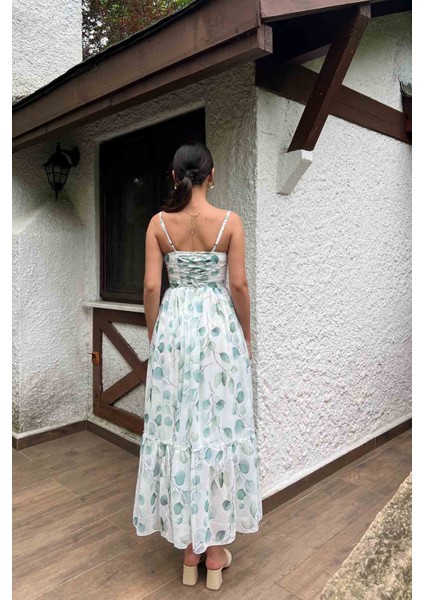 Yeşil Drape Detaylı Askılı Şifon Elbise indirimleri