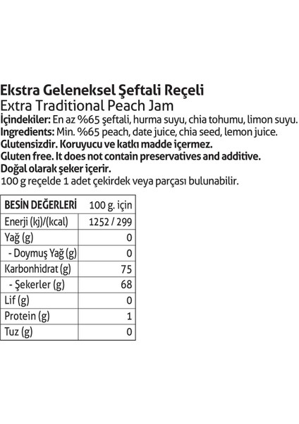 Pol'sgurme Şeftali Reçeli, Şeker Ilavesiz, Chia Tohumu 285 G