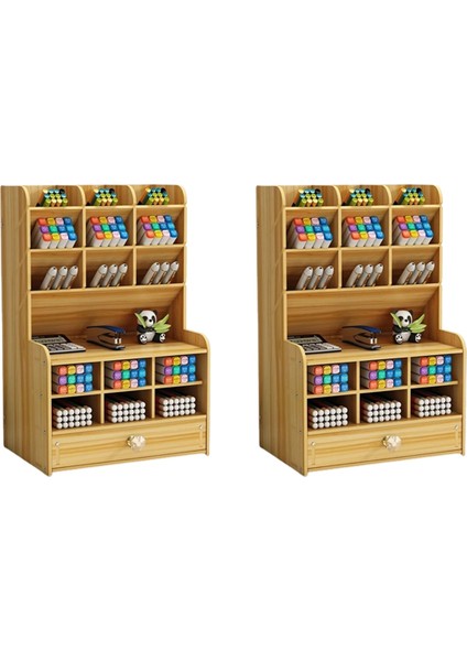 2x Çok Fonksiyonlu Ahşap Masaüstü Kalemlik Ofis Okul Kırtasiye Depolama Standı Durumda Masa Kalem Kalem Organizatör (Yurt Dışından) fiyatları