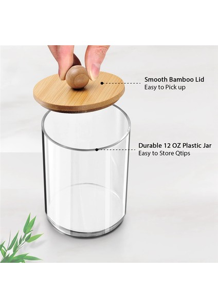 Qtip Tutucu, Banyo Organizatör Aksesuarları Saklama Kapları Pamuk Topu, Diş Ipi Için Bambu Kapaklı Şeffaf Plastik Kavanoz (Yurt Dışından) modelleri