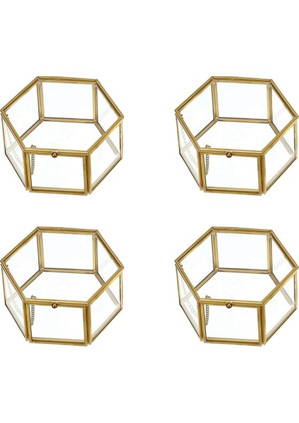 4x Cam Vintage Mücevher Kutusu Altın Geometrik Takı Ekran Organizatör Kutusu Ev Depolama Için Dekoratif Kutu (Orta) (Yurt Dışından)