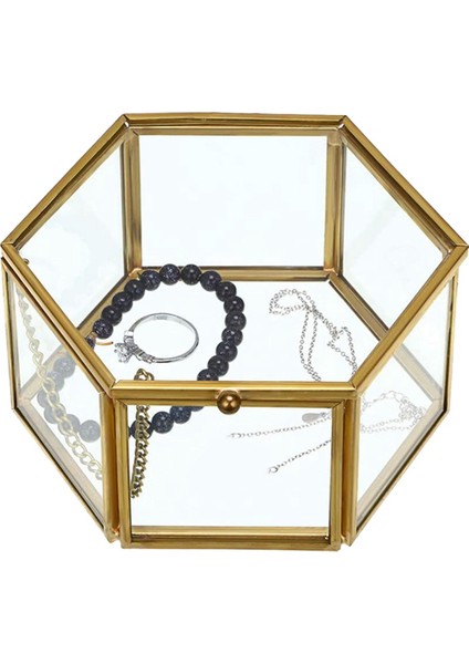 4x Cam Vintage Mücevher Kutusu Altın Geometrik Takı Ekran Organizatör Kutusu Ev Depolama Için Dekoratif Kutu (Orta) (Yurt Dışından) fiyatları