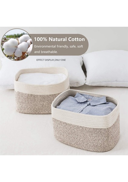 3x Pamuk Halat Saklama Sepetleri Kutusu Depolama Kare Organizatör Katlanabilir Dekoratif Dokuma Sepet Kulplu, C (Yurt Dışından) fırsatları