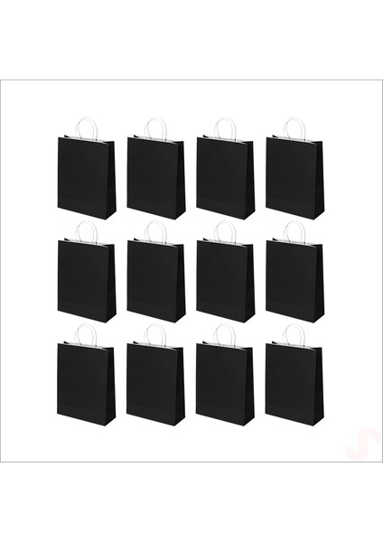 Büküm Saplı Kraft Çanta 32 x 26 x 12 cm , Siyah - 12 Adet