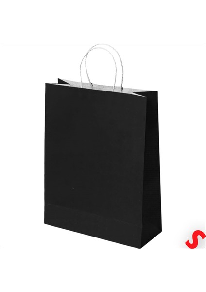 Büküm Saplı Kraft Çanta 32 x 26 x 12 cm , Siyah - 12 Adet modelleri