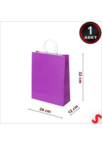 Büküm Saplı Kraft Çanta 32 x 26 x 12 cm , Mor - 1 Adet fiyatları