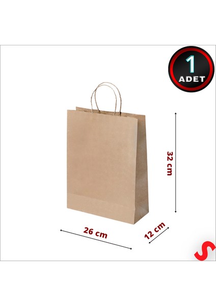 Büküm Saplı Kraft Çanta 32 x 26 x 12 cm , Natürel - 1 Adet fiyatları