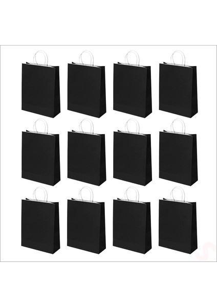 Büküm Saplı Kraft Çanta 42 x 31 x 12 cm , Siyah - 12 Adet