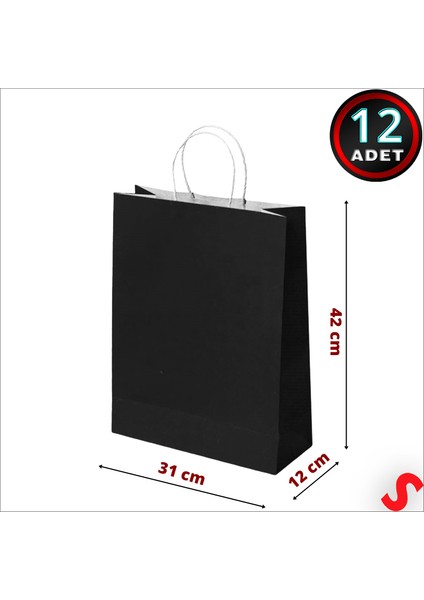 Büküm Saplı Kraft Çanta 42 x 31 x 12 cm , Siyah - 12 Adet fiyatları