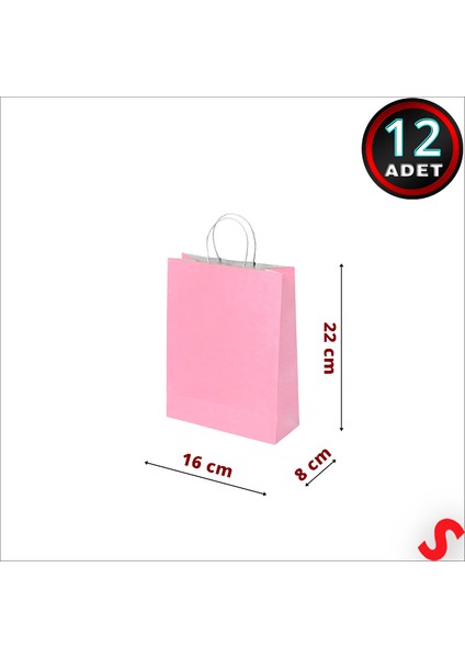 Büküm Saplı Kraft Çanta 22 x 16 x 8 cm , Pembe - 12 Adet fiyatları
