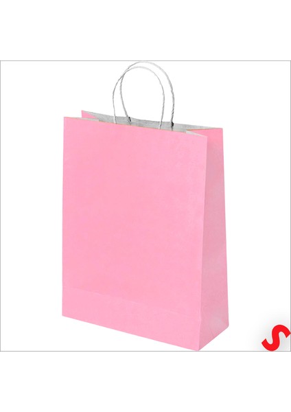 Büküm Saplı Kraft Çanta 22 x 16 x 8 cm , Pembe - 1 Adet modelleri