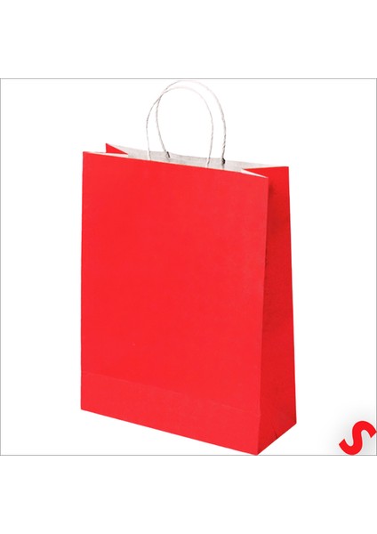 Büküm Saplı Kraft Çanta 32 x 26 x 12 cm , Kırmızı - 12 Adet modelleri