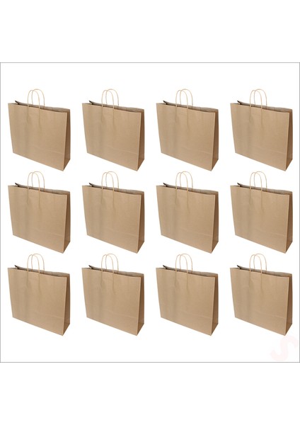 Büküm Saplı Kraft Çanta 40 x 44 x 13 cm , Natürel - 12 Adet