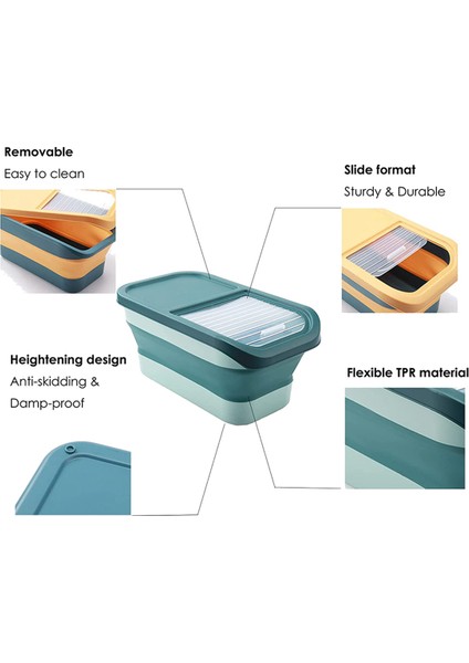 4x Büyük Kapasiteli Katlanabilir Pirinç Kovası Mutfak Ev Böcek Geçirmez Tahıl Saklama Kutusu Tahıl Organizatör Konteyner Yeşil (Yurt Dışından) fırsatları