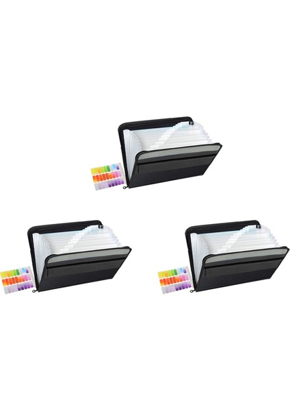 3x 13 Cepler Genişleyen Dosya Klasörü A4 Kişisel Ofis Sabit Depolama Için Plastik Belge Cüzdan Organizatör (Siyah) (Yurt Dışından)