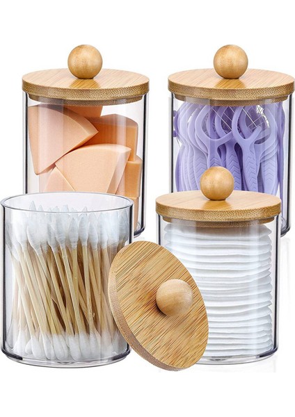 2x Qtip Tutucu, Banyo Organizatör Aksesuarları Saklama Kapları Pamuk Topu Için Bambu Kapaklı Şeffaf Plastik Kavanoz (Yurt Dışından) fiyatları