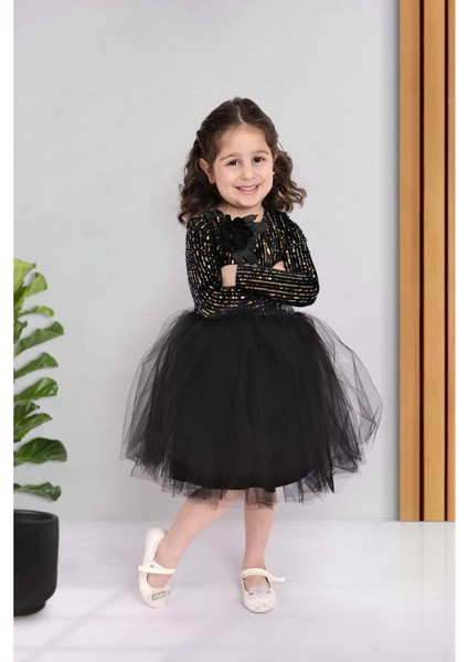 Pul Payetli Tütü Etekli Uzun Kol Kız Çocuk Elbise MNK0577 modelleri