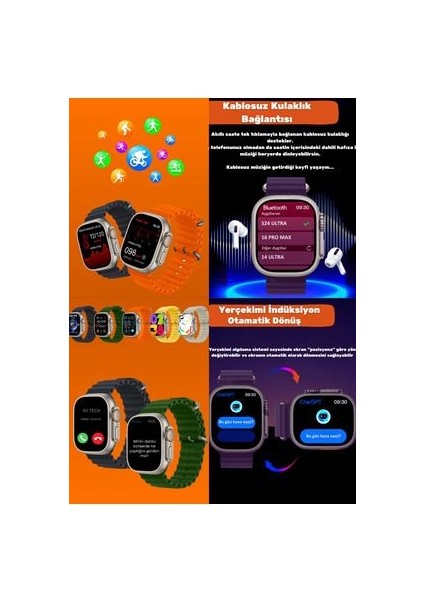 Samsung Galaxy M53 Uyumlu Akıllı Saat Watch Ultra2 49MM Kordon Hediyeli - Son Versiyon