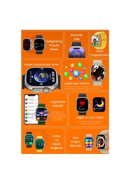 Samsung Galaxy M53 Uyumlu Akıllı Saat Watch Ultra2 49MM Kordon Hediyeli - Son Versiyon