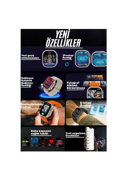 Samsung Galaxy M53 Uyumlu Akıllı Saat Watch Ultra2 49MM Kordon Hediyeli - Son Versiyon