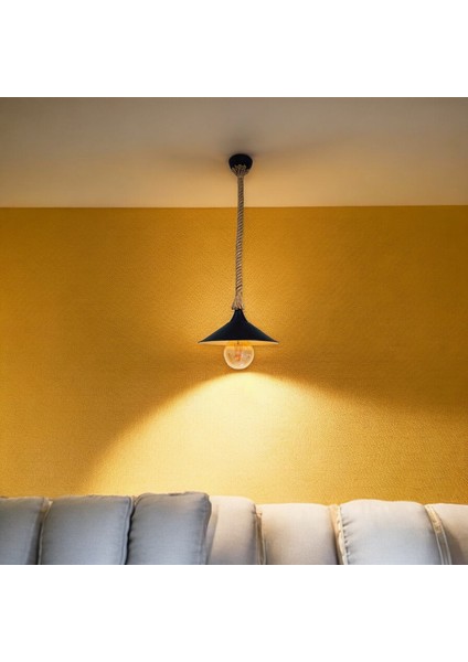 Wınd Lıghtıng Rustik Halatlı Metal Sarkıt, E27 Duylu, Siyah/içi Gold